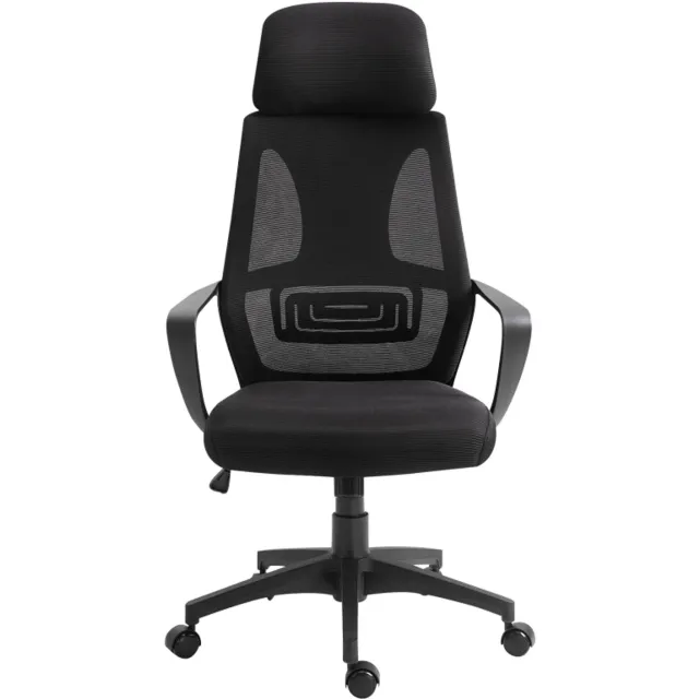 Clruro Bureaustoel - 55x64x126 cm - Wipfunctie - Hoofdsteun en Lendensteun - Mesh - Zwart Clruro