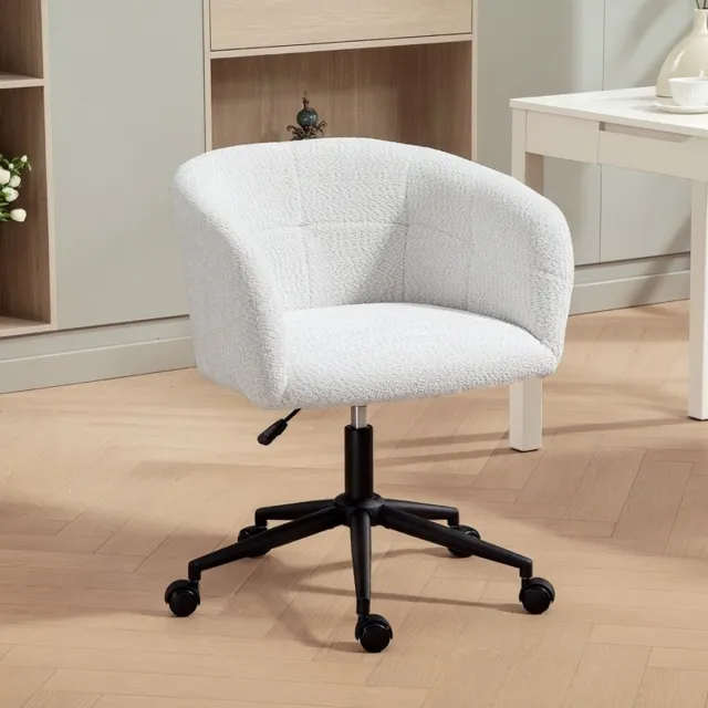 REDOM Bureaustoel - Draaibaar - In Hoogte Verstelbaar - Kuipvormige Rugleuning Met Armleuningen - Polyester - Crèmewit - 65 x 59 x 75-85 cm Crème wit