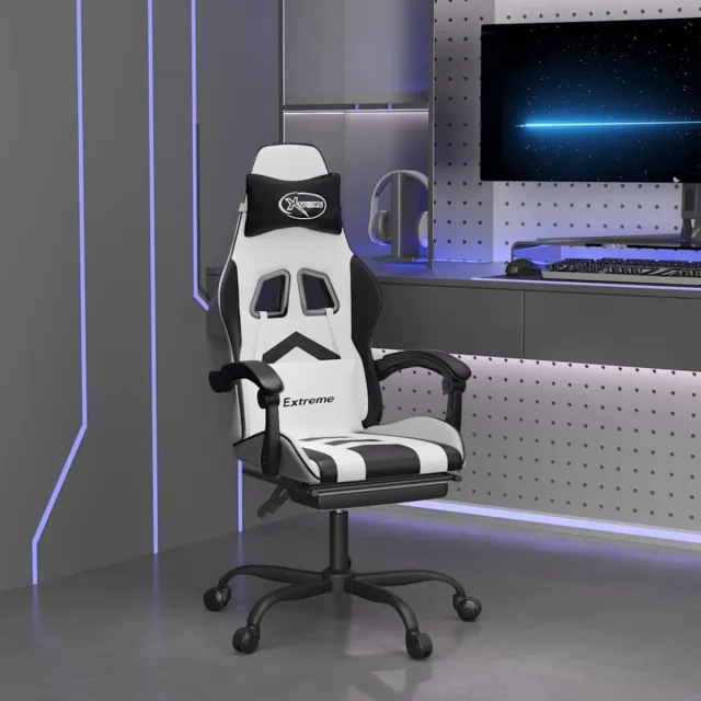 vidaXL Gamestoel - met - voetensteun - kunstleer - wit - en - zwart wit en zwart