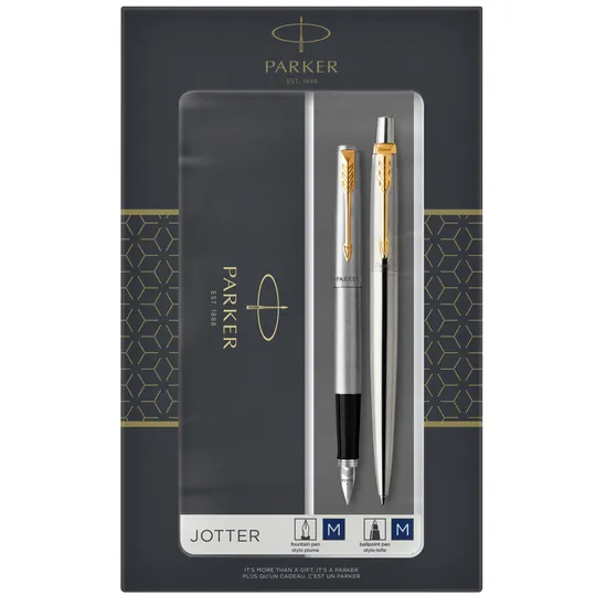 Parker Balpen en vulpen Parker Jotter stainless steel GT medium 2 stuks