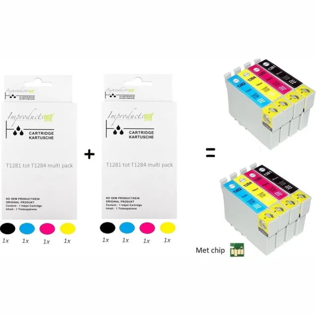Improducts Inkt cartridges Alternatief Epson T1281 T1282 T1283 T1284 T1285 2x set multicolor - zwart (2x), cyaan (2x), magenta (2x), geel (2x)