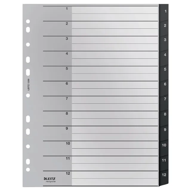 Leitz Tabblad Leitz Recycle A4 11-gaats 1-12 extra breed PP
