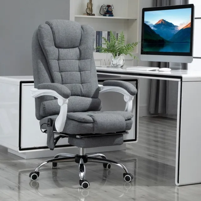 REDOM Bureaustoel - 6-punts vibratiemassage met warmte - 135° kantelbare rugleuning - Met voetsteun - Draaibaar - Thuiswerk en kantoor - Polyester - Grijs - 65 x 70 x 111-119 cm