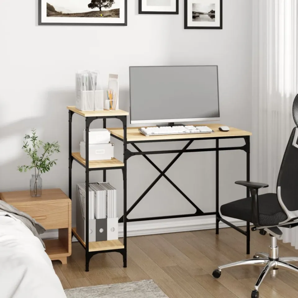 vidaXL Bureau schappen 105x50x90 bewerkt hout en ijzer sonoma eiken, foto 3