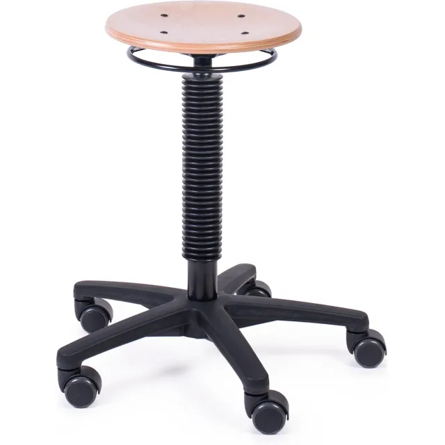 MTM STOELEN - Kruk ODIN 200-N met houten zitting en wielen - zithoogte 46/66 cm - werkkruk voor scholen Blank gelakt