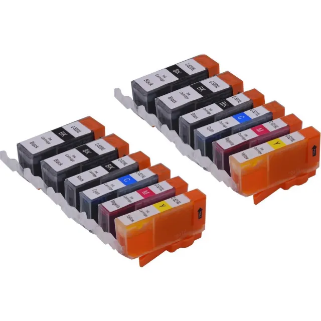 KATRIZ huismerk inkt voor Canon 4x PGI520BK + 2x CLI521BK + 2x CLI521 Cyaan + 2x CLI521 Magenta + 2x CLI521 Geel (12stuks) - Met chip Zwart, foto zwart, cyaan, magenta, geel