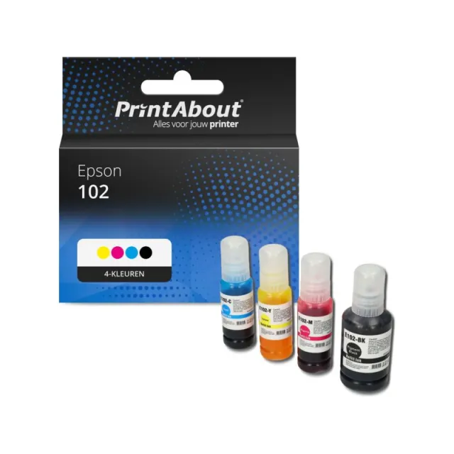PrintAbout huismerk Inktcartridge 102 (T03R14/24/34/440) 4-kleuren Multipack Geschikt voor Epson