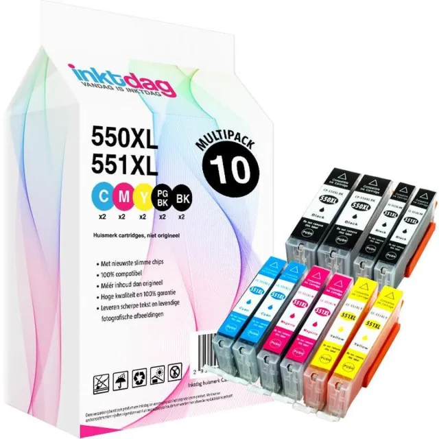 inktdag inktcartridge voor Canon 550XL / Canon 551 XL, Canon 550/ 551 xl inktcartridges van 10 stuks voor Pixma IP7250, IP8750, IX6850, MG5450, MG5550, MG5600, MG5650, MG5655, MG6350, MG6450, MG6600, MG6650, MG7150, MG7550, MX720, MX925 2 xPhoto Zwart / 2 xZwart/ 2 xCyaan / 2 x Magenta / 2 x Geel
