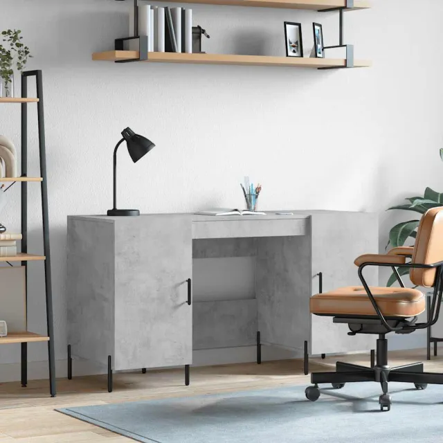 vidaXL Bureau 140x50x75 cm bewerkt hout betongrijs grijs, foto 2