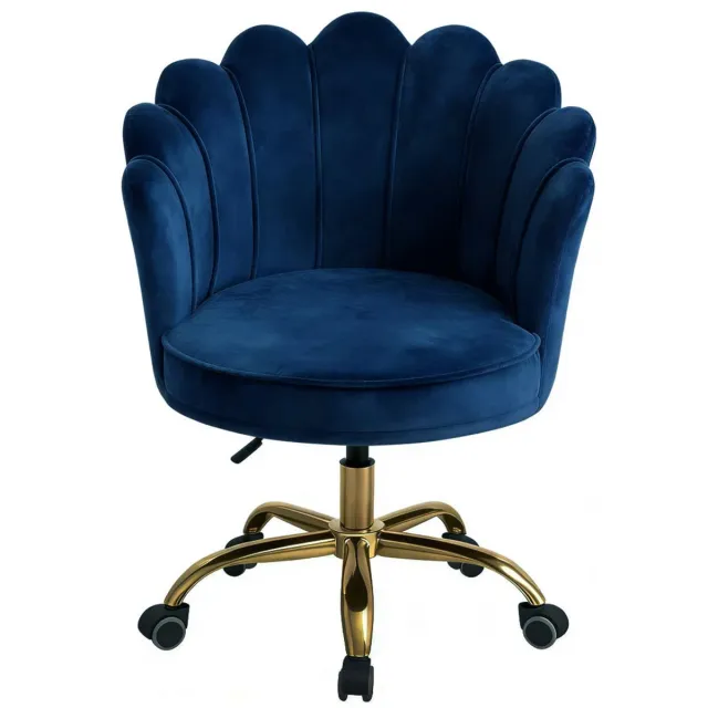 Russle Velvet Schelp Bureaustoel Blauw met Goudkleurig onderstel Paars/Goud