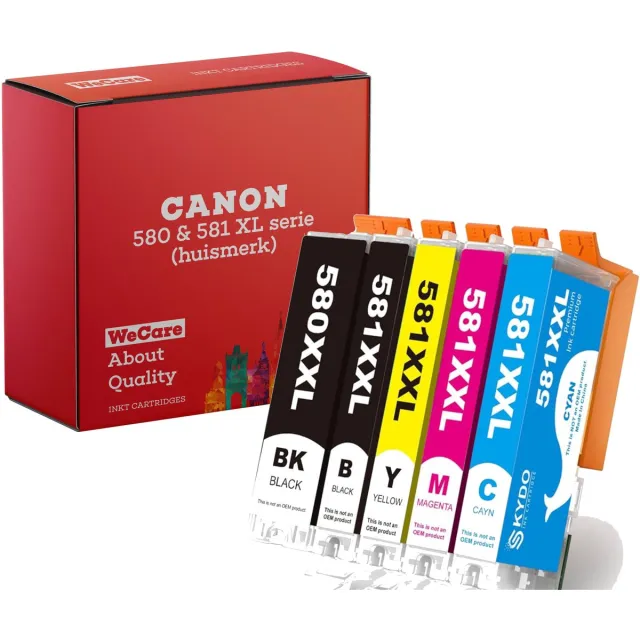 WeCare 5-pack | Geschikt voor Canon 580/581 XL inktcartridges - 5 Inktpatronen - Geschikt voor Canon Pixma TR7550 - TR8550 - TS6150 - TS6250 - TS6300 - TS6350 - TS705 - TS8150 - TS8250 - TS9150 - TS9550 Multipack 5 cartridges | BK PBK C M Y
