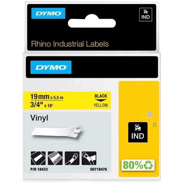 Dymo Labeltape Dymo Rhino industrieel vinyl 19mm zwart op geel