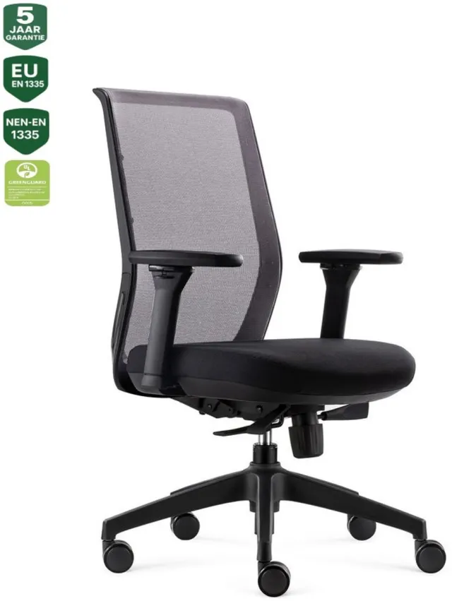 Bens 837-Ergo-4 - Grijze Ergonomische Bureaustoel - Bureaustoel voor volwassenen - Kantoorstoel - Ergo Mechaniek - GREENGUARD GOLD - NEN-EN1335 & ARBO normen