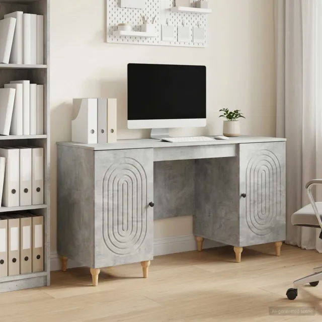 vidaXL Bureau Betongrijs 142,5 x 50 x 75 cm Bewerkt hout grijs, foto 2