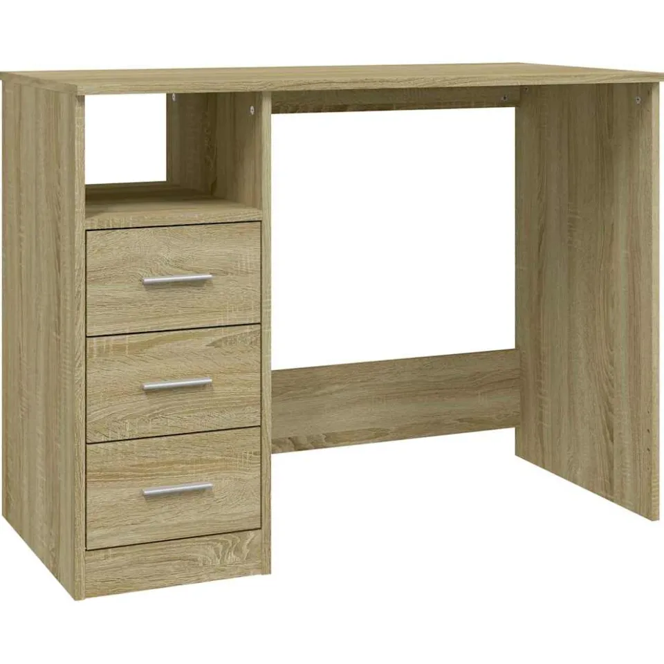 vidaXL Bureau met lades 102x50x76 cm bewerkt hout sonoma eikenkleurig Bruin
