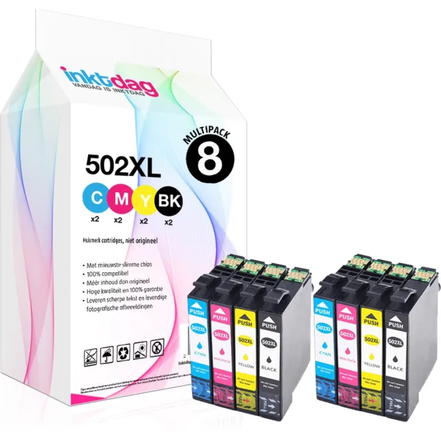 inktdag inktcartridges voor Epson 502XL multipack, Epson 502 inkt van 8 kleuren (2*zwart, 2*C/M/Y) geschikt voor printers Epson Expression Home XP-5100 , XP-5105, Epson WorkForce WF-2860 DWF , WF-2865 DWF Zwart x 2