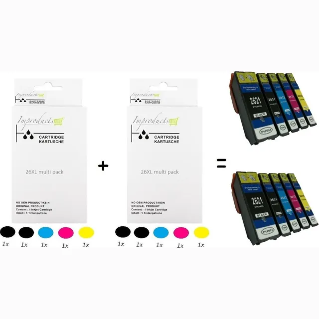 Improducts Inktcartridges - Alternatief Epson 26XL / 26 10 stuks Multicolor - Zwart (4x), Cyaan, Magenta, Geel