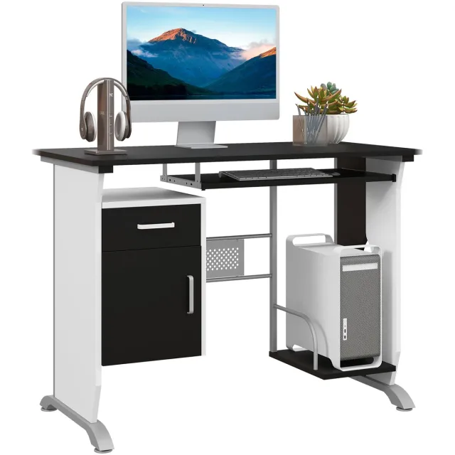Homcom computerbureau - MDF-panelen - 100x52x75cm - Zwart, wit, zilver
