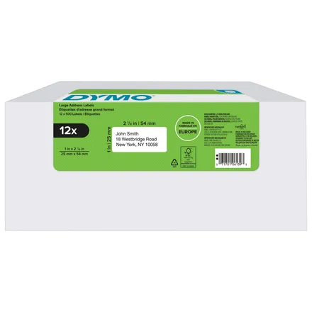 Dymo Etiket Dymo LabelWriter adressering 25x54mm 12 rollen á 500 stuks wit