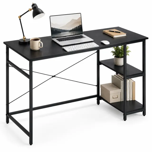 Lina Bureau - Computertafel - Bureautafel - Computerbureau - Zwart – Hoekbureau - 120x60cm – 2 Lades
