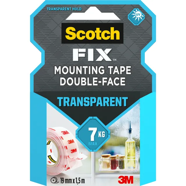 Scotch Plakband Scotch dubbelzijdig 19mmx1.5m transparant