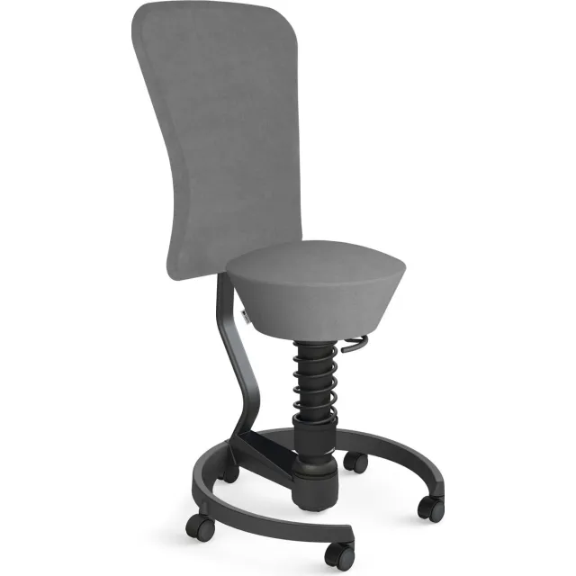 AERIS SWOPPER with backrest footring with castors (soft floor), black spring strut type: standard, black, spring black seat cover: wool blend Select (Gabriel), grey backrest pole: black, backrest cover: wool blend Select (Gabriel), grey grijs - harde wielen