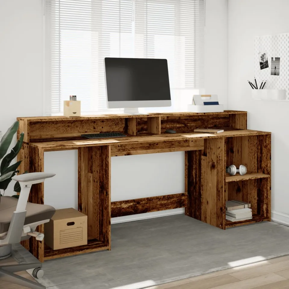 vidaXL Desk Oud hout 200 x 55 x 91 cm Engineered wood bruin, foto 2