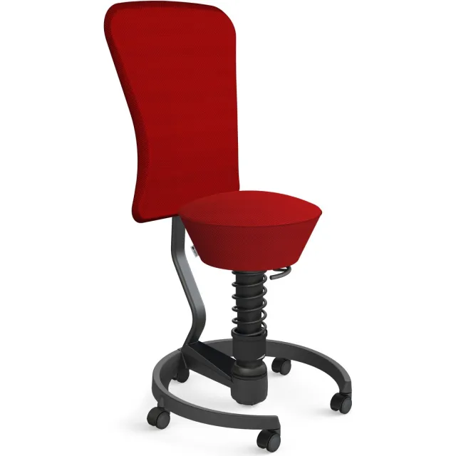 AERIS SWOPPER with backrest footring with castors (hard floor), black spring strut type: standard, black, spring black seat cover: mesh fabric Runner (Gabriel), red backrest pole: black, backrest cover: mesh fabric Runner (Gabriel), red rood - zachte wielen