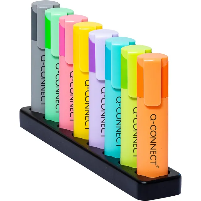 Q-CONNECT markeerstift pastel, deskset, 8 verschillende kleuren blauw
