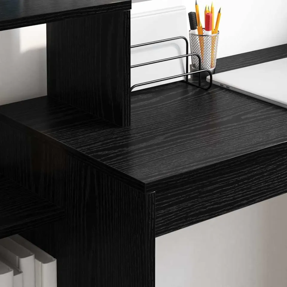 vidaXL Bureau Zwart Eiken 100 x 40 x 90 cm Bewerkt hout, foto 4