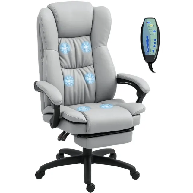 ZYLARO Ergonomische Bureaustoel met Massagefunctie, Voetensteun & Hoofdsteun - In Hoogte Verstelbaar - Max. kanteling 135° - 360° Draaibaar - Kantoorstoel - Gamestoel - Volwassenen Stoel - Directiestoel - Computerstoel - Lichtgrijs