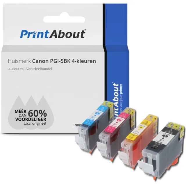 PrintAbout Inktcartridge / Alternatief voor de Canon PGI-5BK / 4 Kleuren 4-kleuren
