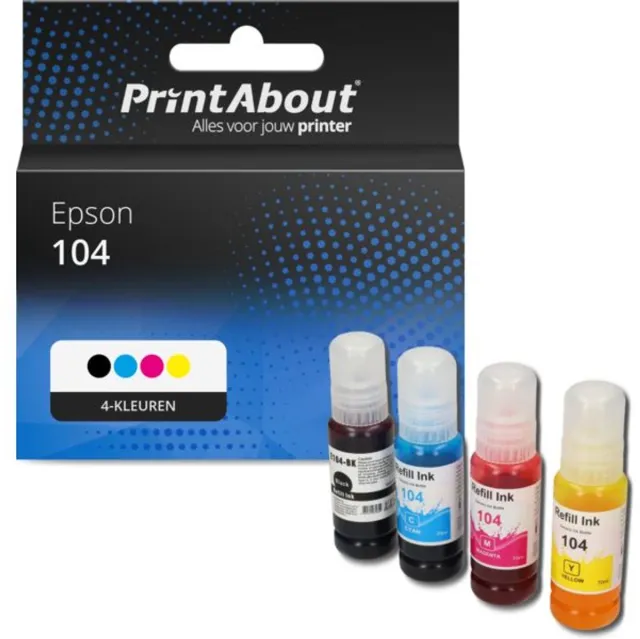 PrintAbout Huismerk Epson 104 (C13T00P14/24/34/440) Inktcartridge 4-kleuren Voordeelbundel