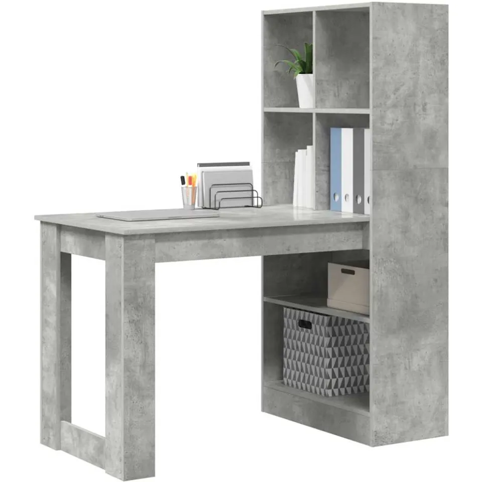 vidaXL Bureau Beton Grijs 122 x 67 x 145 cm Bewerkt hout