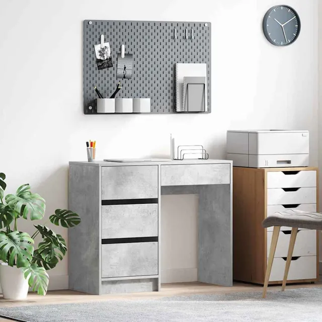 vidaXL Bureau Beton Grijs 90 x 37,5 x 75 cm Bewerkt hout, foto 2