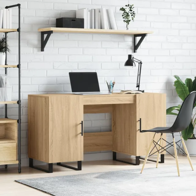 vidaXL Bureau 140x50x75 cm bewerkt hout sonoma eikenkleurig, foto 2