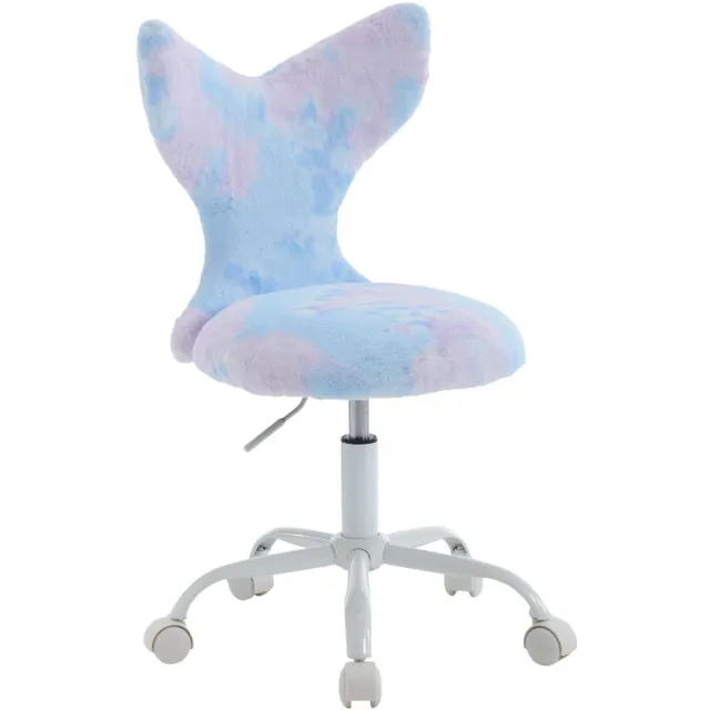 chairus ®Kantoor Bureaustoel - Blauw - Nepbont - Met Zeemeermin-Staart Vormige Rugleuning - Armloze Stoel - Draaibaar en in Hoogte Verstelbaar - Met Metalen Onderstel - Met Wielen - Perfecte Studiepartner voor je Kind