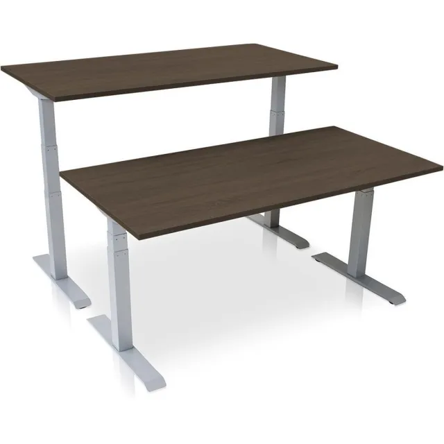 Lineaflex MRC Zit-sta bureau elektrisch verstelbaar - MRC PRO NEN-EN 527 | 140 x 80 cm | frame aluminium - blad bruin eiken | Memory functie met USB | 150kg draagvermogen Aluminium frame