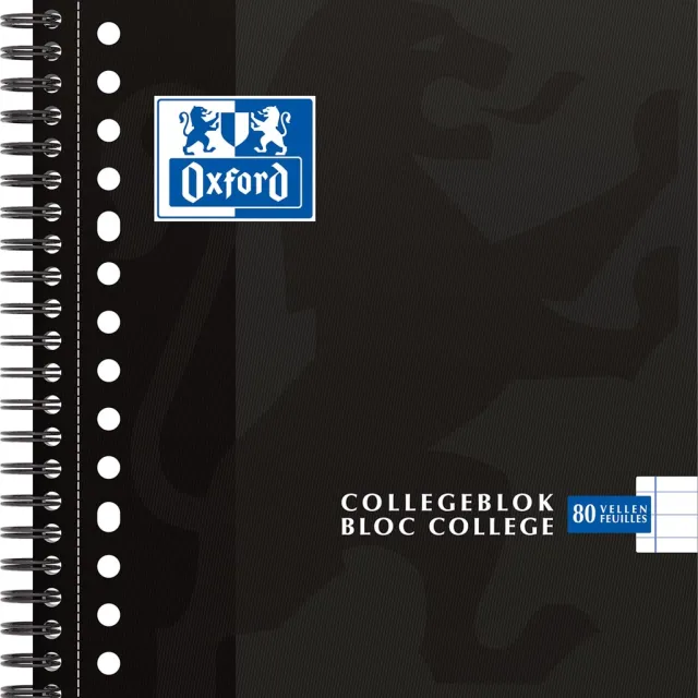 Oxford School collegeblok, ft A5+, 160 bladzijden, 17 gaats, kantlijn, gelijnd, zwart