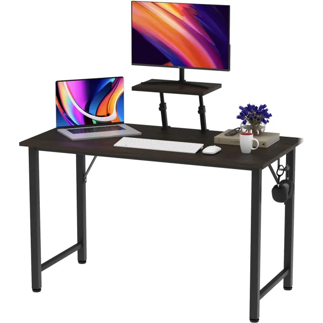PIPIPOXER Bureau met in hoogte verstelbare monitorstandaard, computerbureau, pc-bureau, 100x50x75cm, Zwart