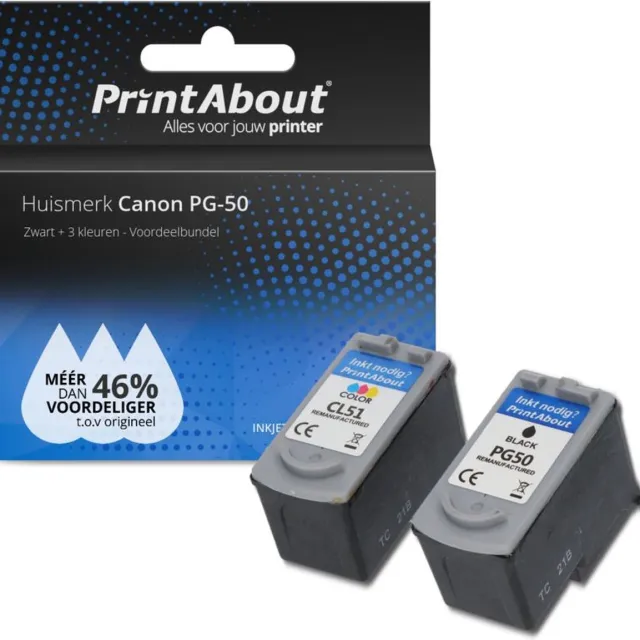 PrintAbout Inktcartridge / Alternatief voor de Canon PG-50 / Zwart + 3 Kleuren