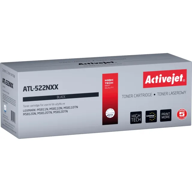 Lexmark ActiveJet ATL-522NXX tonercartridge voor Lexmark-printers; Vervanging Lexmark 52D2x00 (522x); Opperste; 45000 pagina's; zwart.