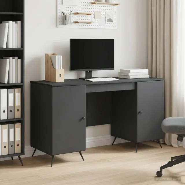 vidaXL Bureau Zwart 142,5 x 50 x 75 cm Bewerkt hout, foto 2