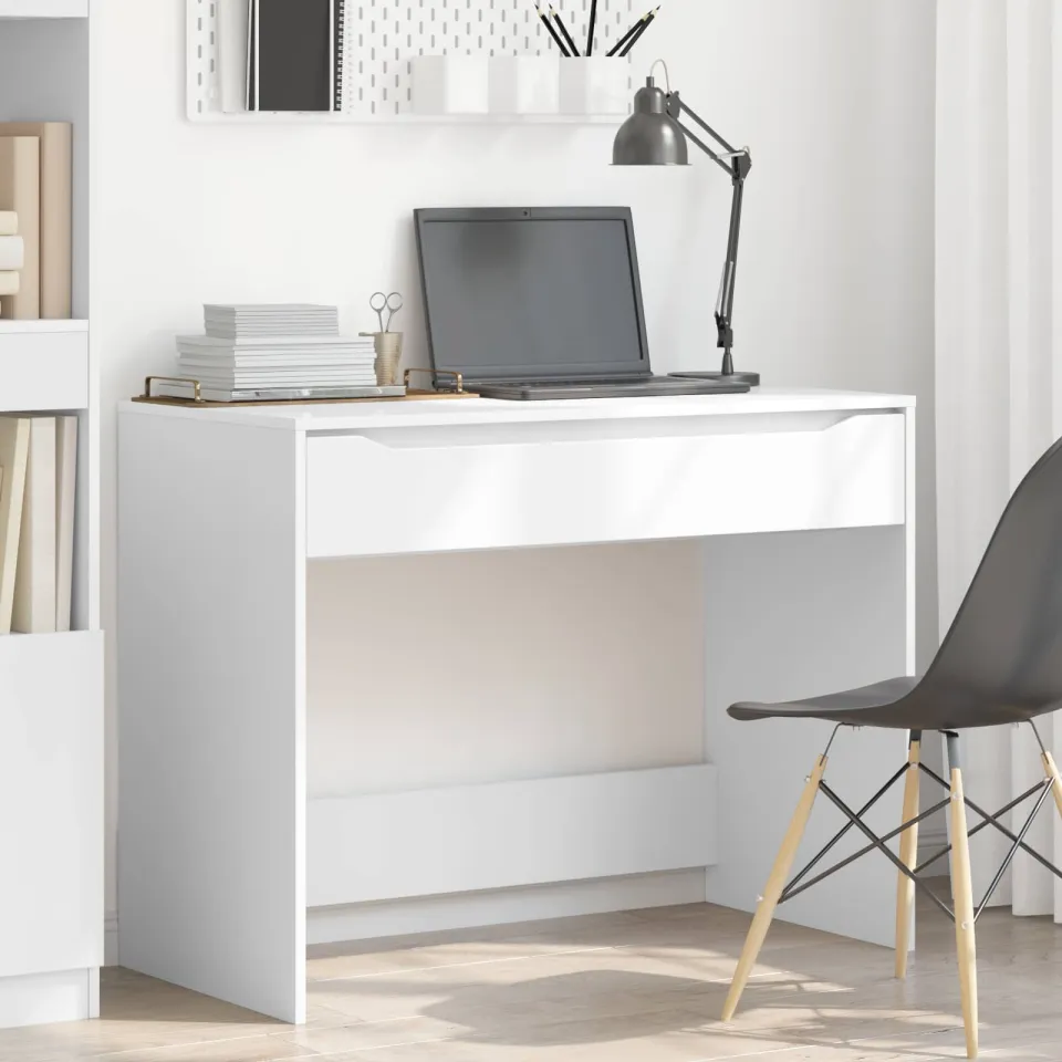 vidaXL Bureau met lade Wit 100 x 50 x 78 cm Geconstrueerd hout, foto 4