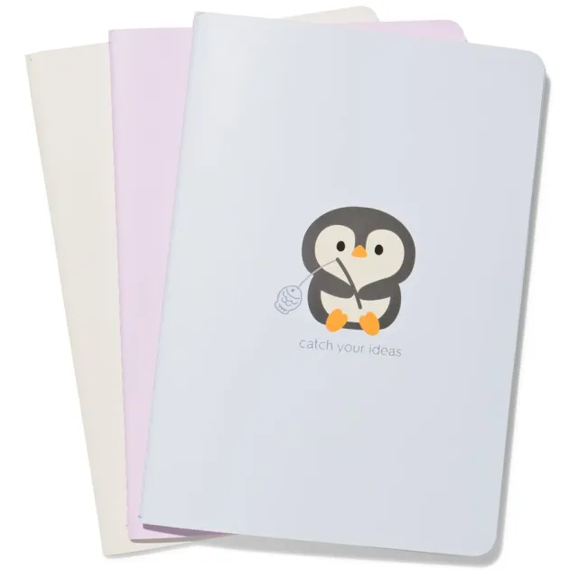 HEMA Schrift A5 gelinieerd pinguïn- 3 stuks (multicolor)