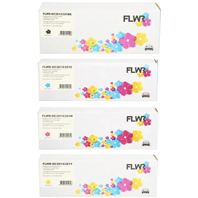 FLWR Oki C301 / C321 zwart en kleur (Huismerk (compatible)) Zwart & Kleur