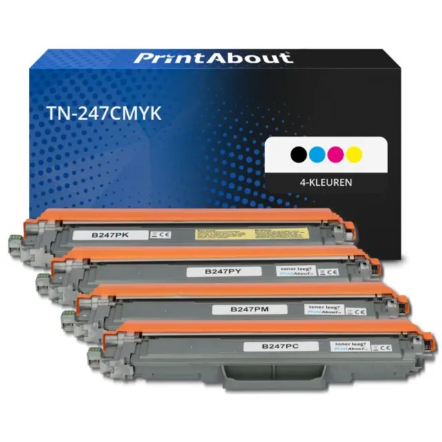PrintAbout huismerk Toner TN-247CMYK 4-kleuren Multipack Hoge capaciteit geschikt voor Brother