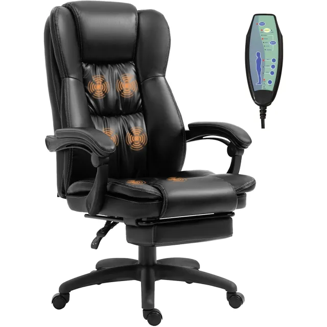 Vinscetto Vinsetto Bureaustoel met Massagefunctie en Voetsteun - Directiestoel, Relaxstoel, Gamestoel - Zwart