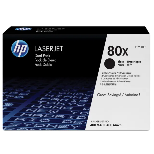 Hp toner 80X, 6 900 pagina's, OEM CF280XD, zwart, duopack