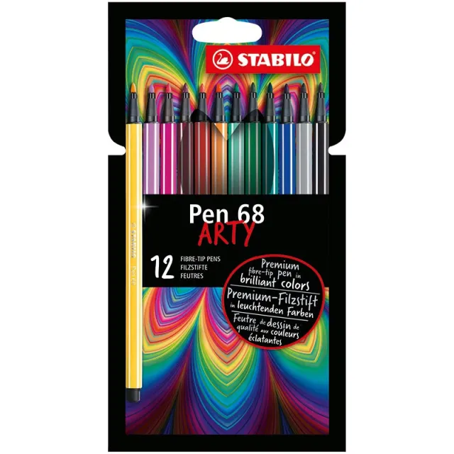 Stabilo Pen 68 viltstift ARTY, etui van 12 stuks, assorti